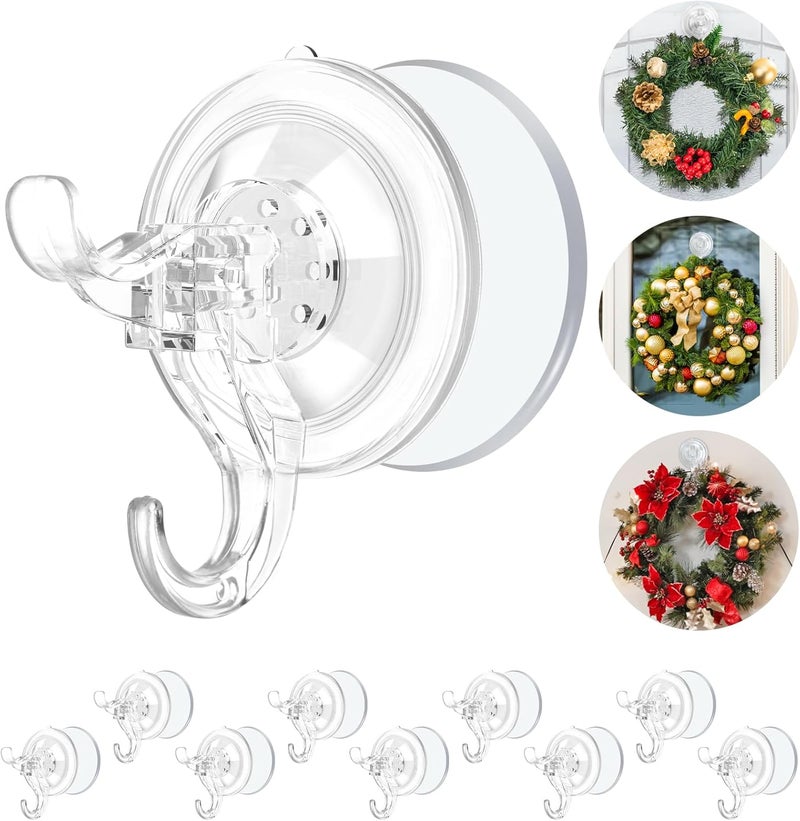 AENTGIU 10 Pack Clear Suction Cup Wreath Hanger, Heavy Duty Shower Suction Cup Hooks with Adhesive Suction Tab, Removable Strong Front Door Hooks for Hanging Wreath Ideal for Glass, Windows, Doors - Image 1